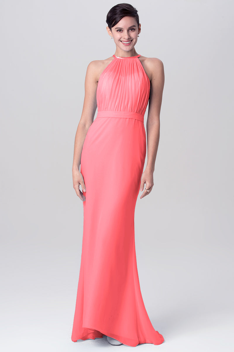 Chiffon Mermaid Halter Sleeveless Bridesmaid Dress-MB0113112