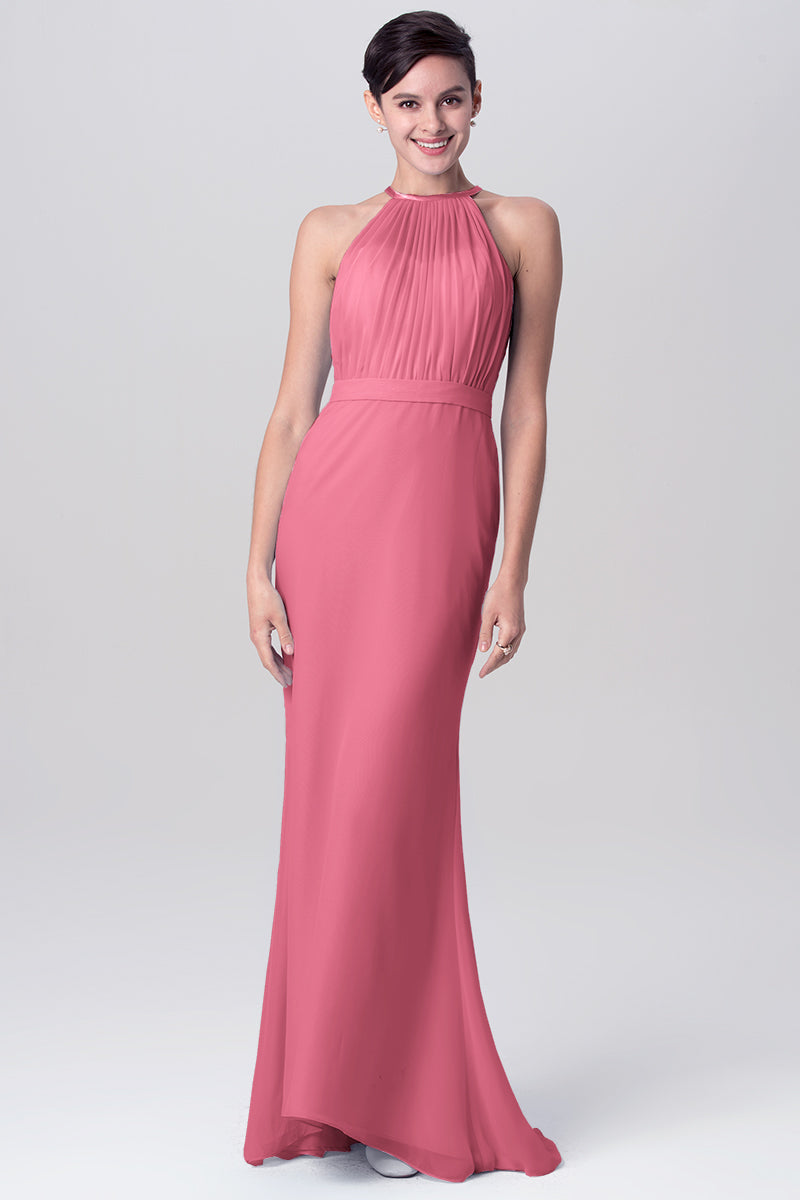 Chiffon Mermaid Halter Sleeveless Bridesmaid Dress-MB0113112