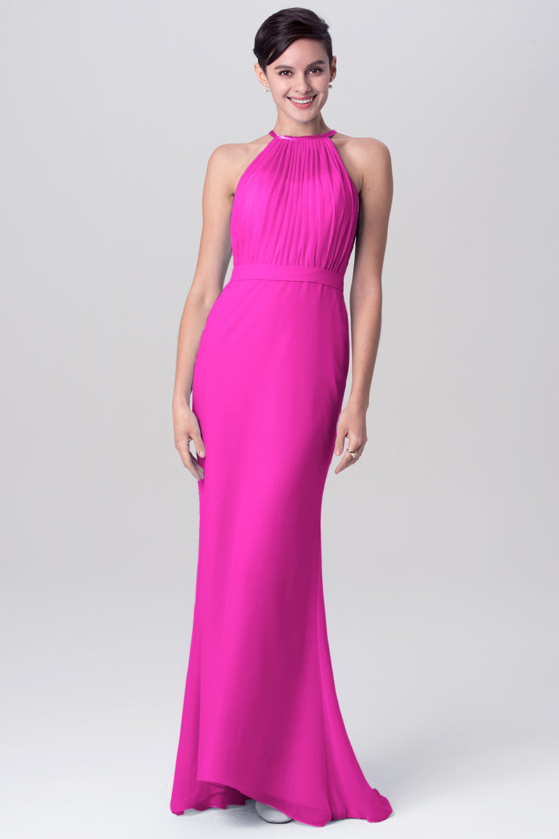 Chiffon Mermaid Halter Sleeveless Bridesmaid Dress-MB0113112