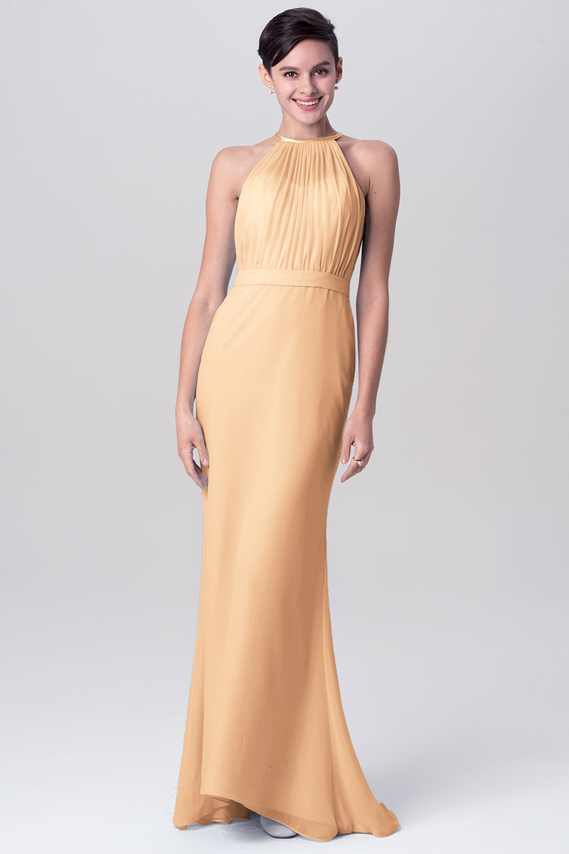 Chiffon Mermaid Halter Sleeveless Bridesmaid Dress-MB0113112