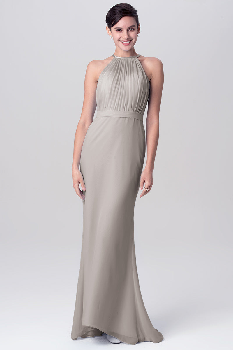 Chiffon Mermaid Halter Sleeveless Bridesmaid Dress-MB0113112