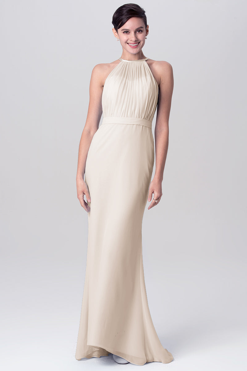 Chiffon Mermaid Halter Sleeveless Bridesmaid Dress-MB0113112