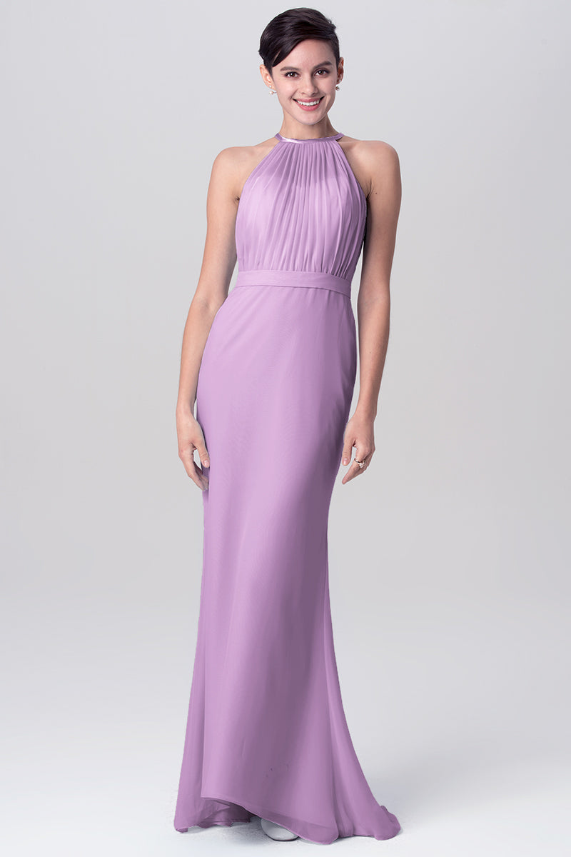 Chiffon Mermaid Halter Sleeveless Bridesmaid Dress-MB0113112