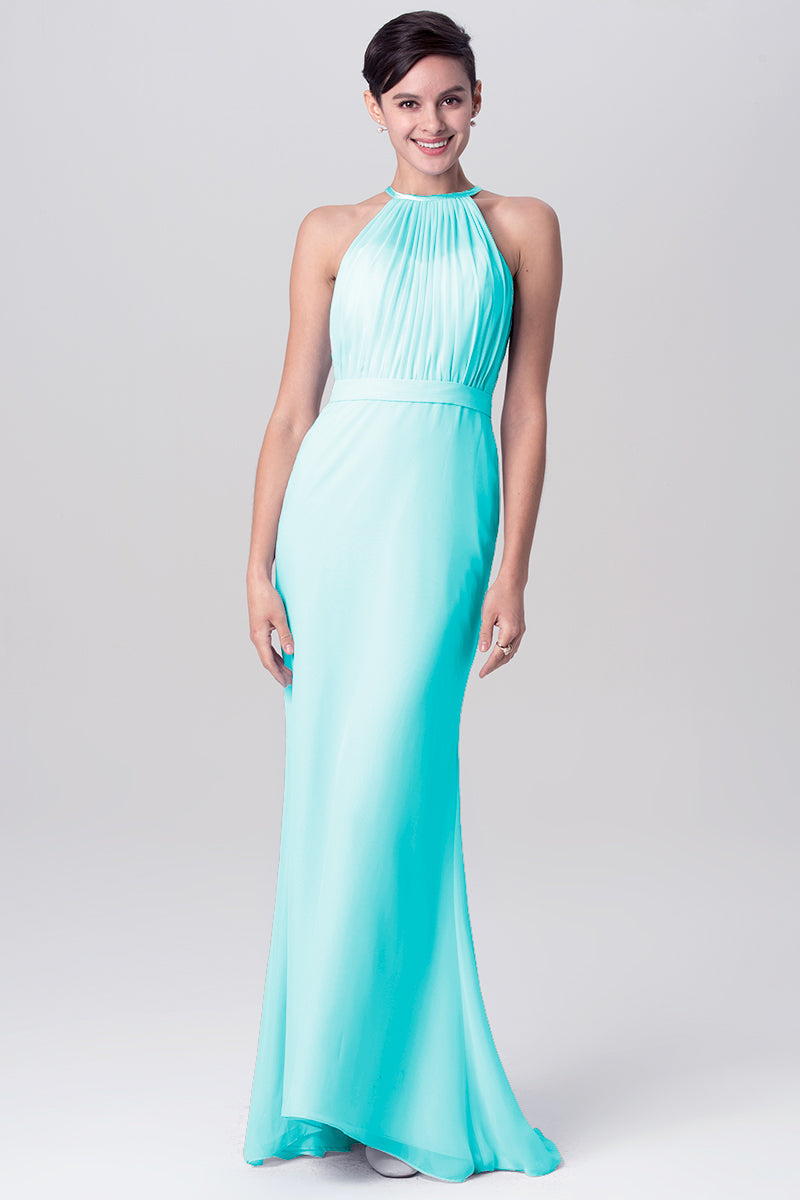 Chiffon Mermaid Halter Sleeveless Bridesmaid Dress-MB0113112