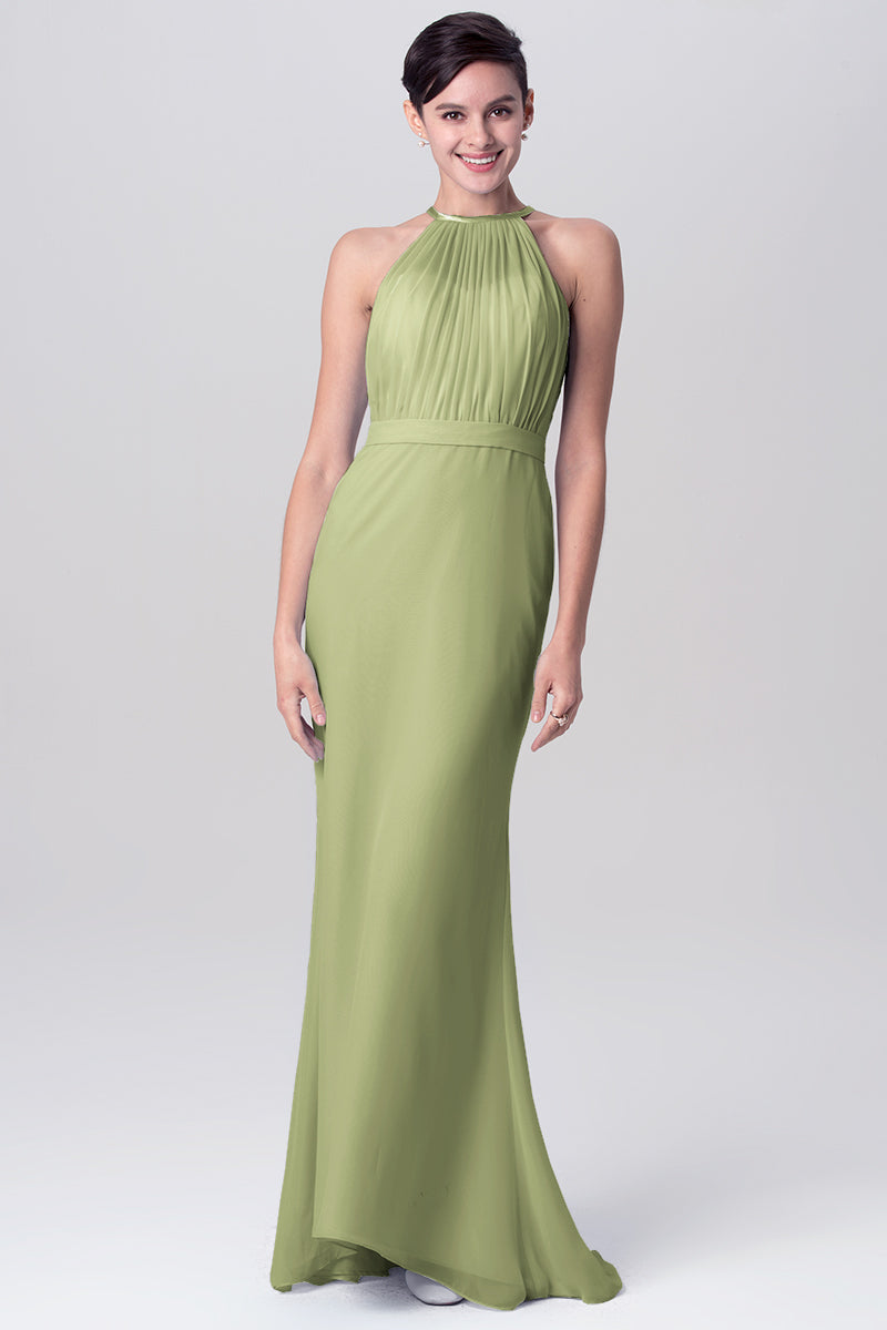 Chiffon Mermaid Halter Sleeveless Bridesmaid Dress-MB0113112