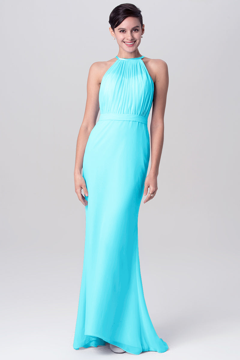 Chiffon Mermaid Halter Sleeveless Bridesmaid Dress-MB0113112