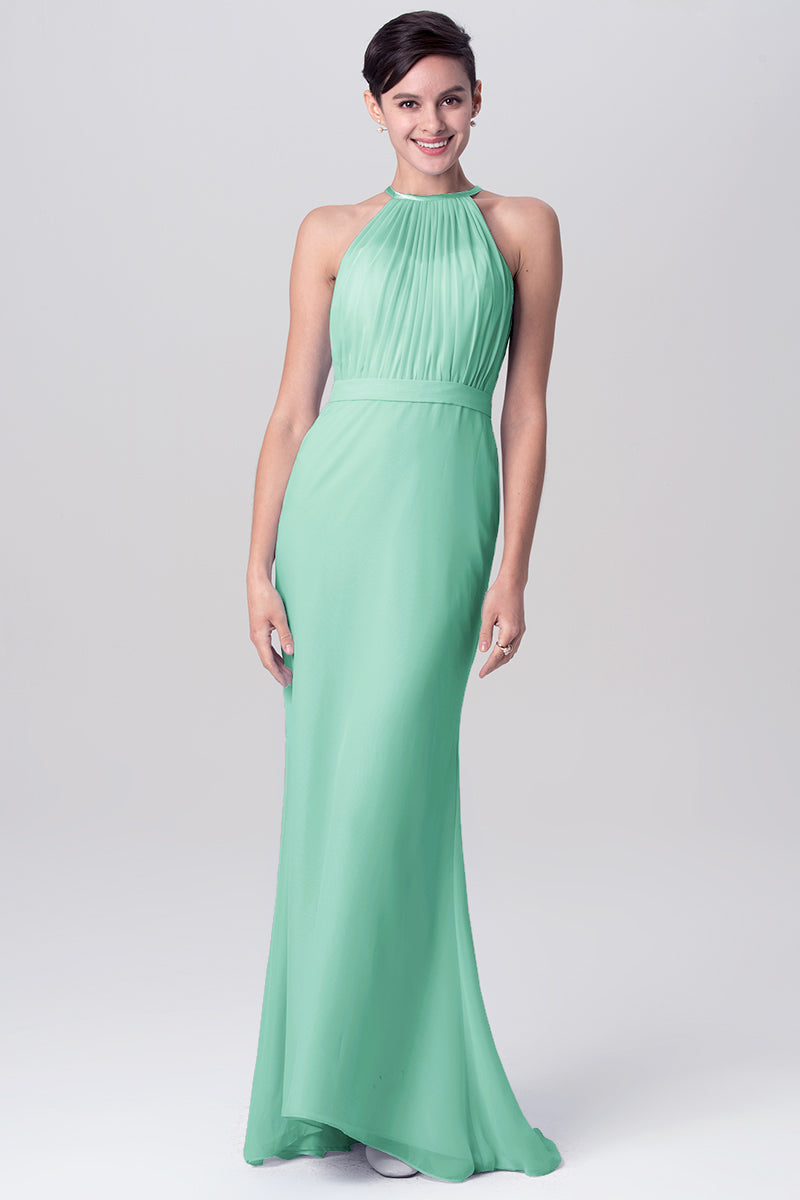 Chiffon Mermaid Halter Sleeveless Bridesmaid Dress-MB0113112
