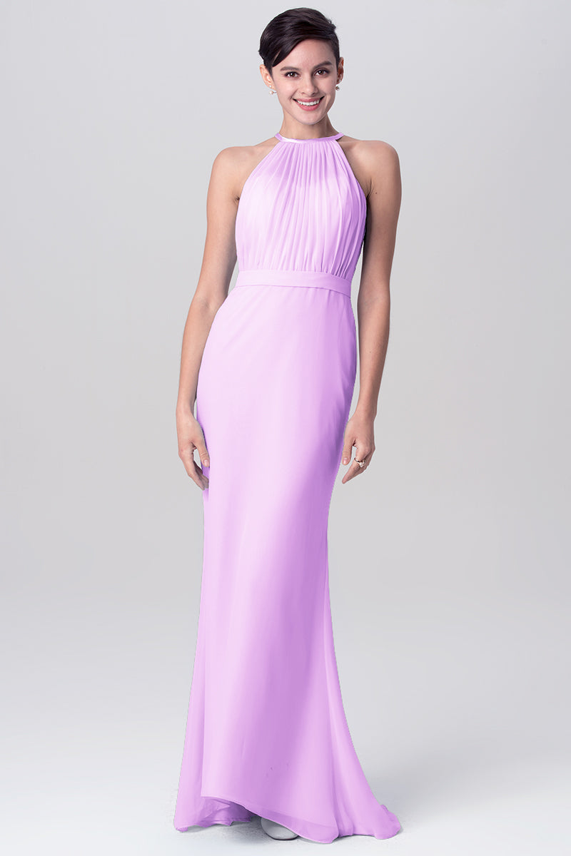 Chiffon Mermaid Halter Sleeveless Bridesmaid Dress-MB0113112
