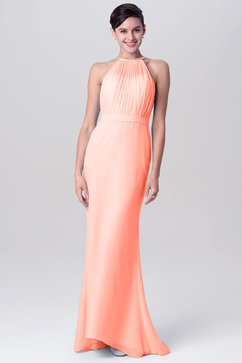 Chiffon Mermaid Halter Sleeveless Bridesmaid Dress-MB0113112