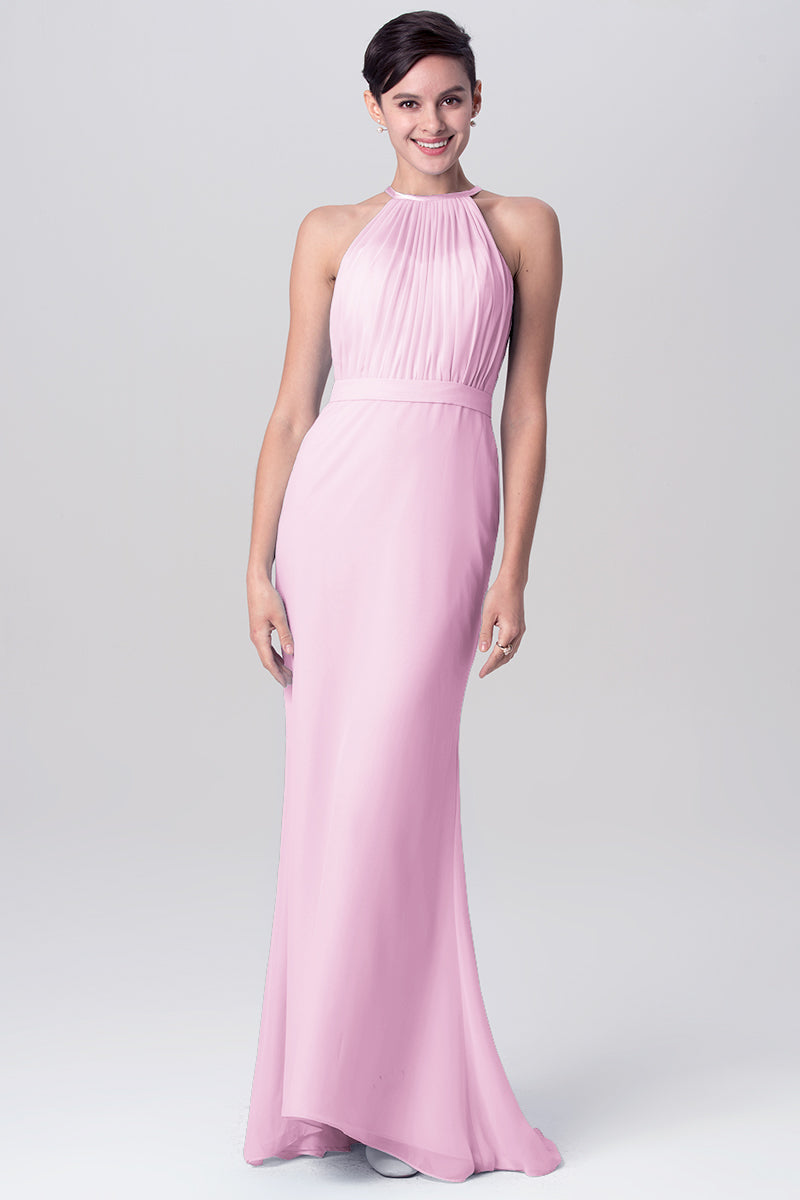 Chiffon Mermaid Halter Sleeveless Bridesmaid Dress-MB0113112