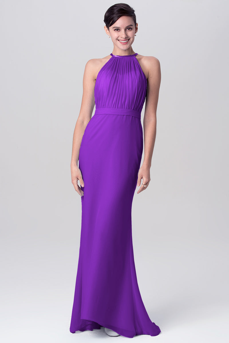 Chiffon Mermaid Halter Sleeveless Bridesmaid Dress-MB0113112