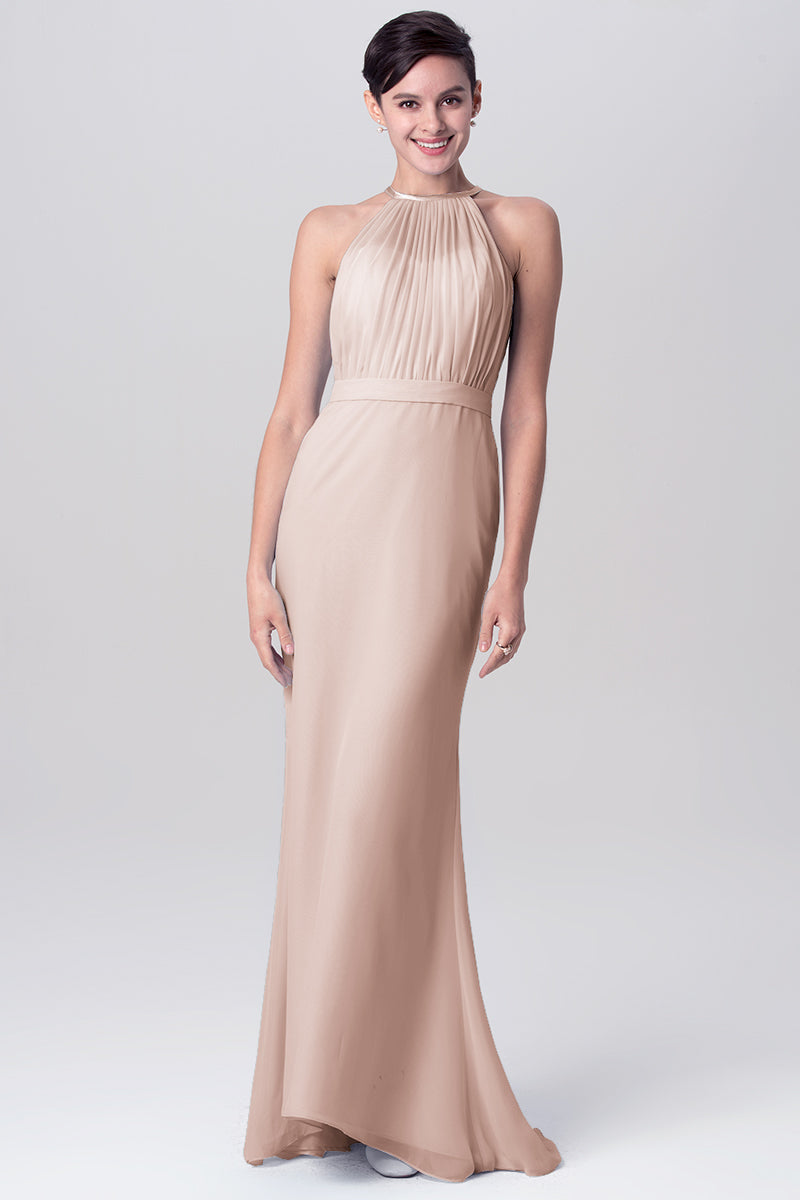 Chiffon Mermaid Halter Sleeveless Bridesmaid Dress-MB0113112