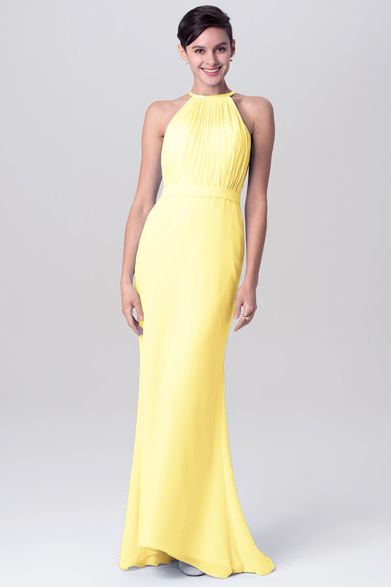 Chiffon Mermaid Halter Sleeveless Bridesmaid Dress-MB0113112