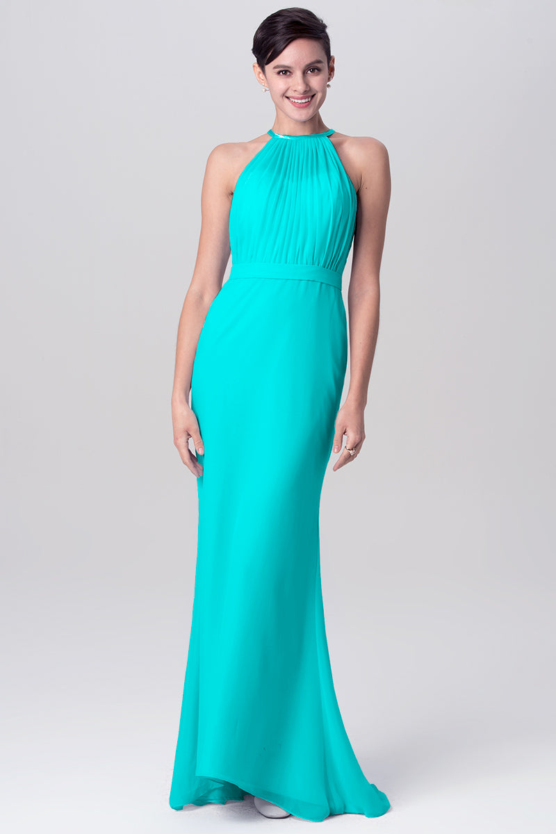 Chiffon Mermaid Halter Sleeveless Bridesmaid Dress-MB0113112