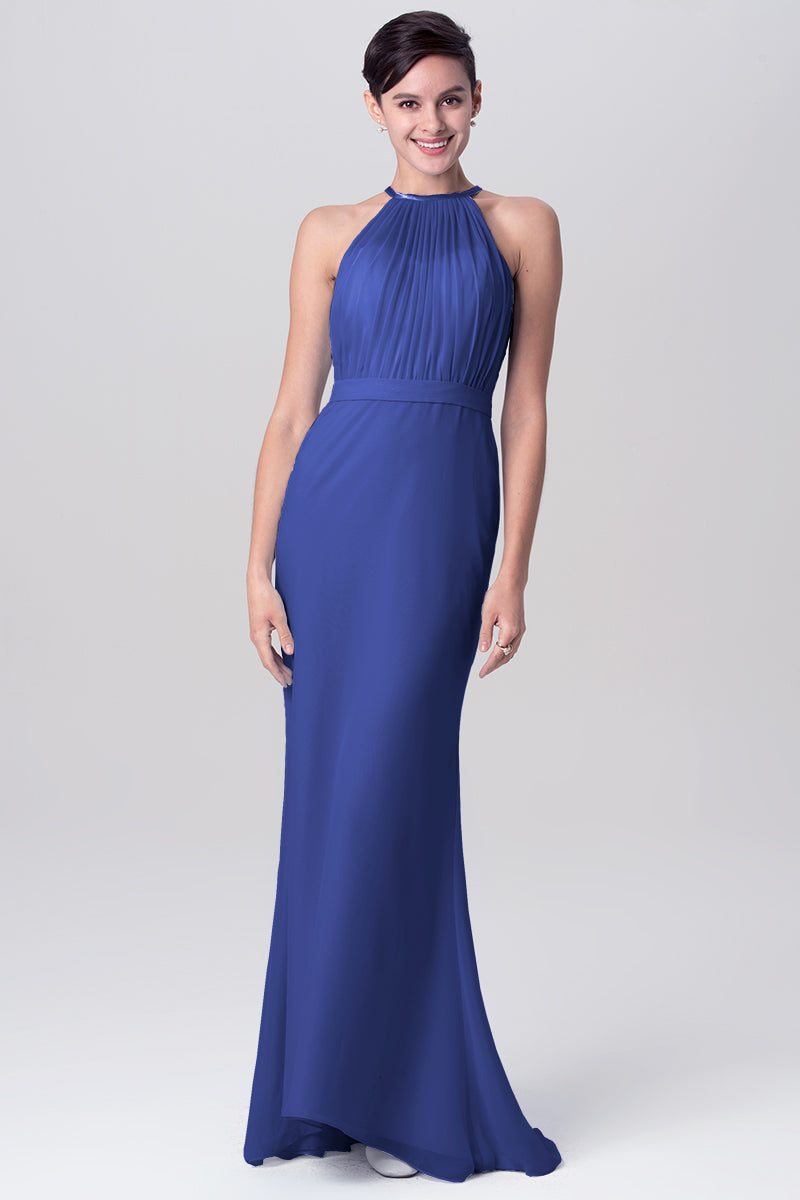 Chiffon Mermaid Halter Sleeveless Bridesmaid Dress-MB0113112