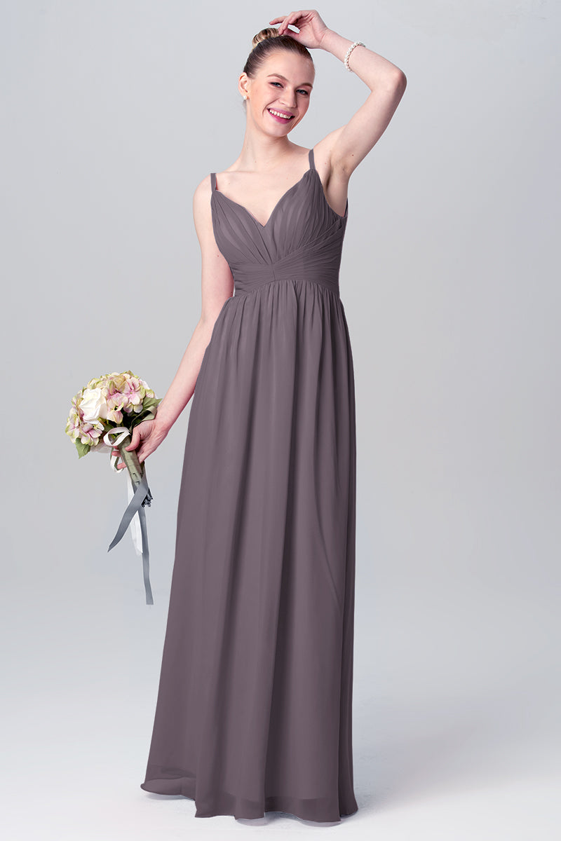 Chiffon Column Spaghetti Straps Sleeveless Bridesmaid Dress-MB0113117