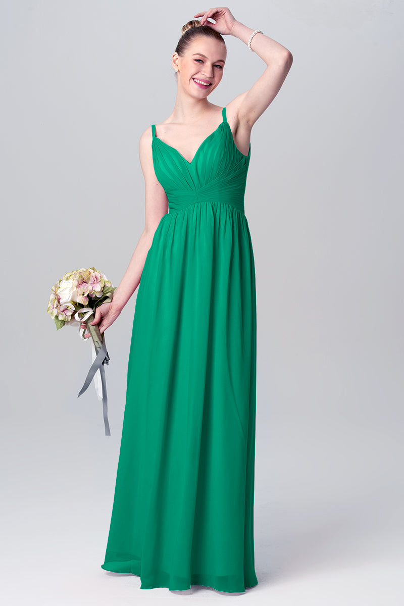 Chiffon Column Spaghetti Straps Sleeveless Bridesmaid Dress-MB0113117
