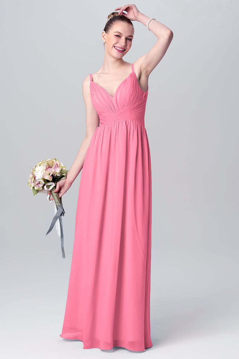 Chiffon Column Spaghetti Straps Sleeveless Bridesmaid Dress-MB0113117