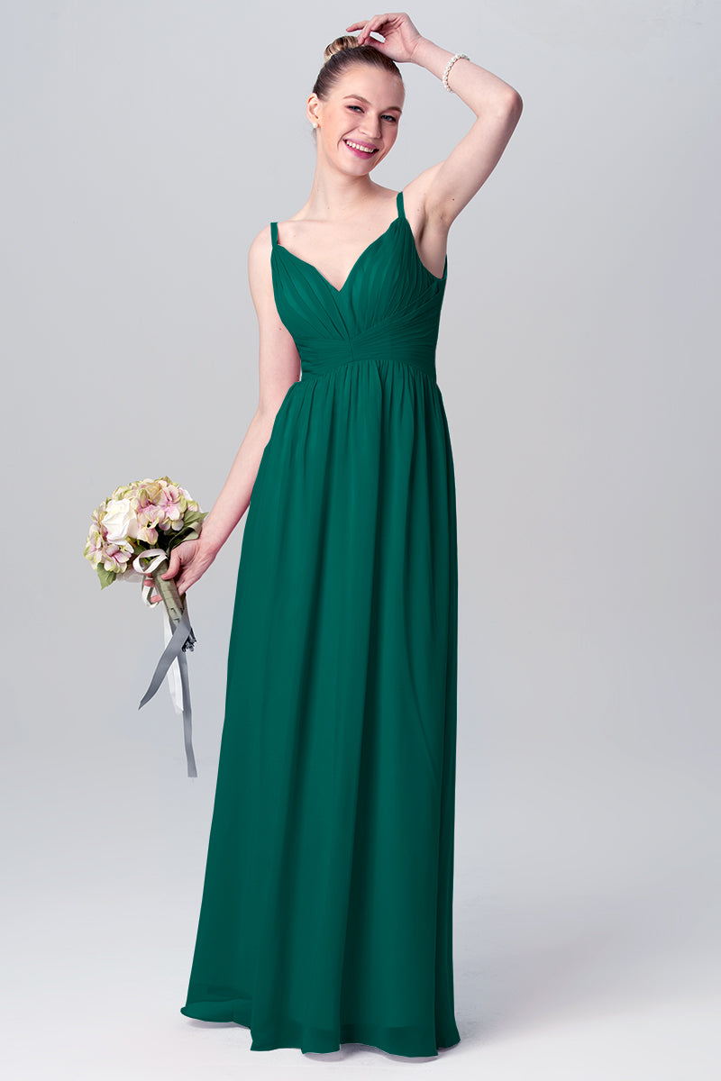 Chiffon Column Spaghetti Straps Sleeveless Bridesmaid Dress-MB0113117