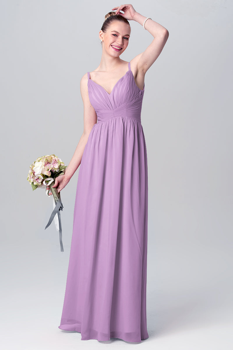 Chiffon Column Spaghetti Straps Sleeveless Bridesmaid Dress-MB0113117