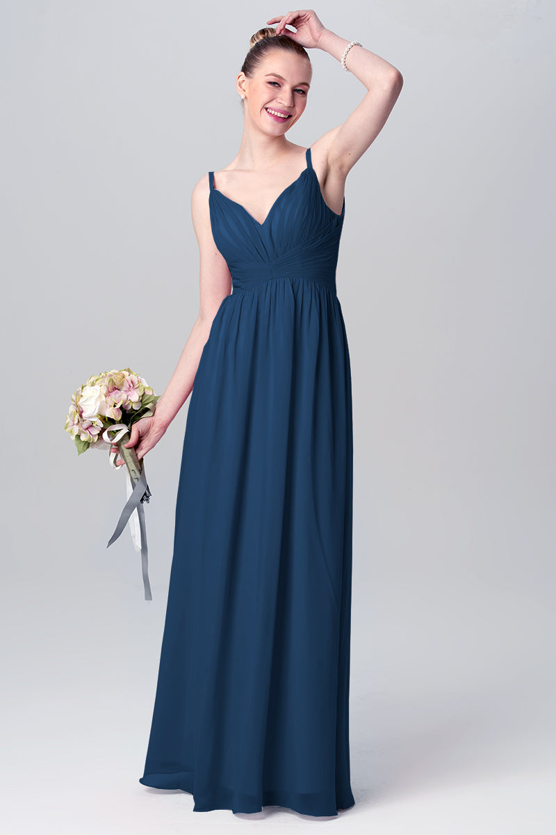 Chiffon Column Spaghetti Straps Sleeveless Bridesmaid Dress-MB0113117