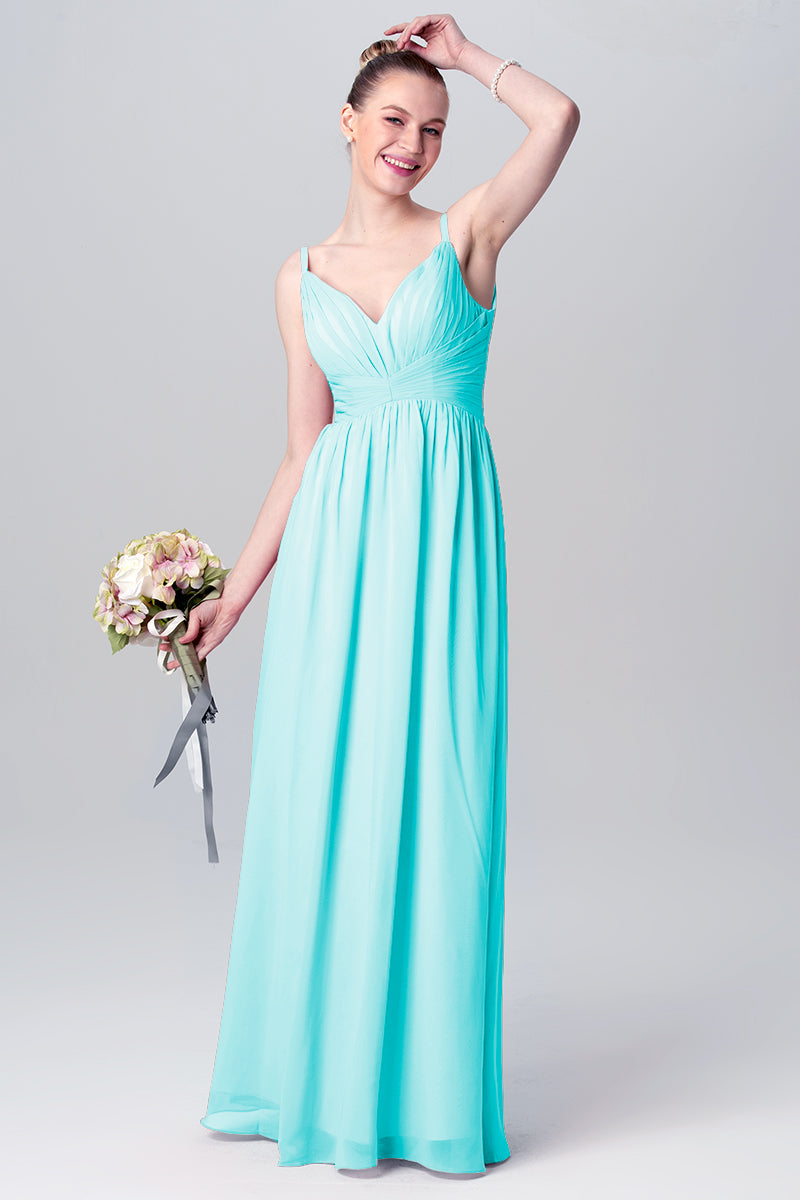 Chiffon Column Spaghetti Straps Sleeveless Bridesmaid Dress-MB0113117