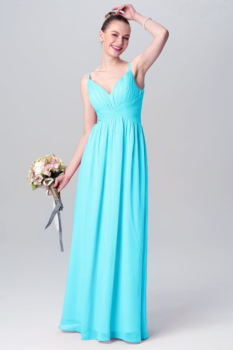 Chiffon Column Spaghetti Straps Sleeveless Bridesmaid Dress-MB0113117