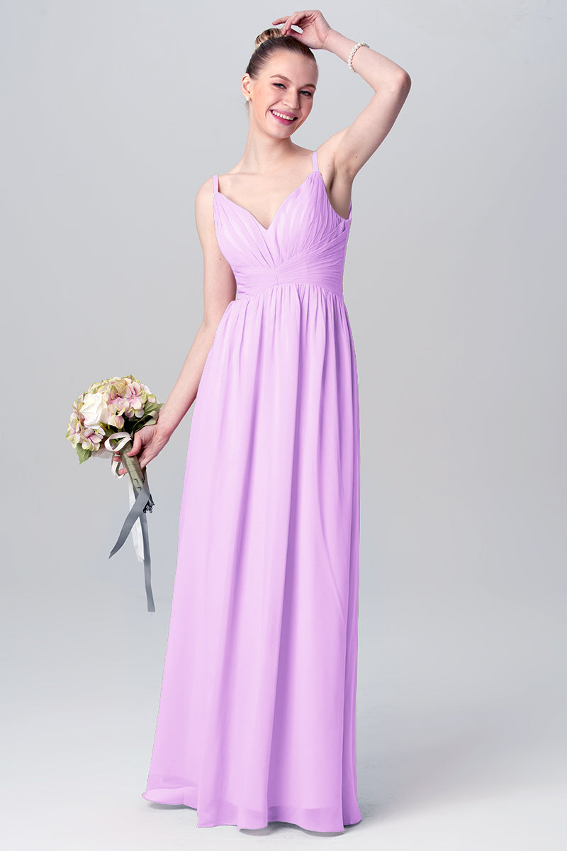 Chiffon Column Spaghetti Straps Sleeveless Bridesmaid Dress-MB0113117