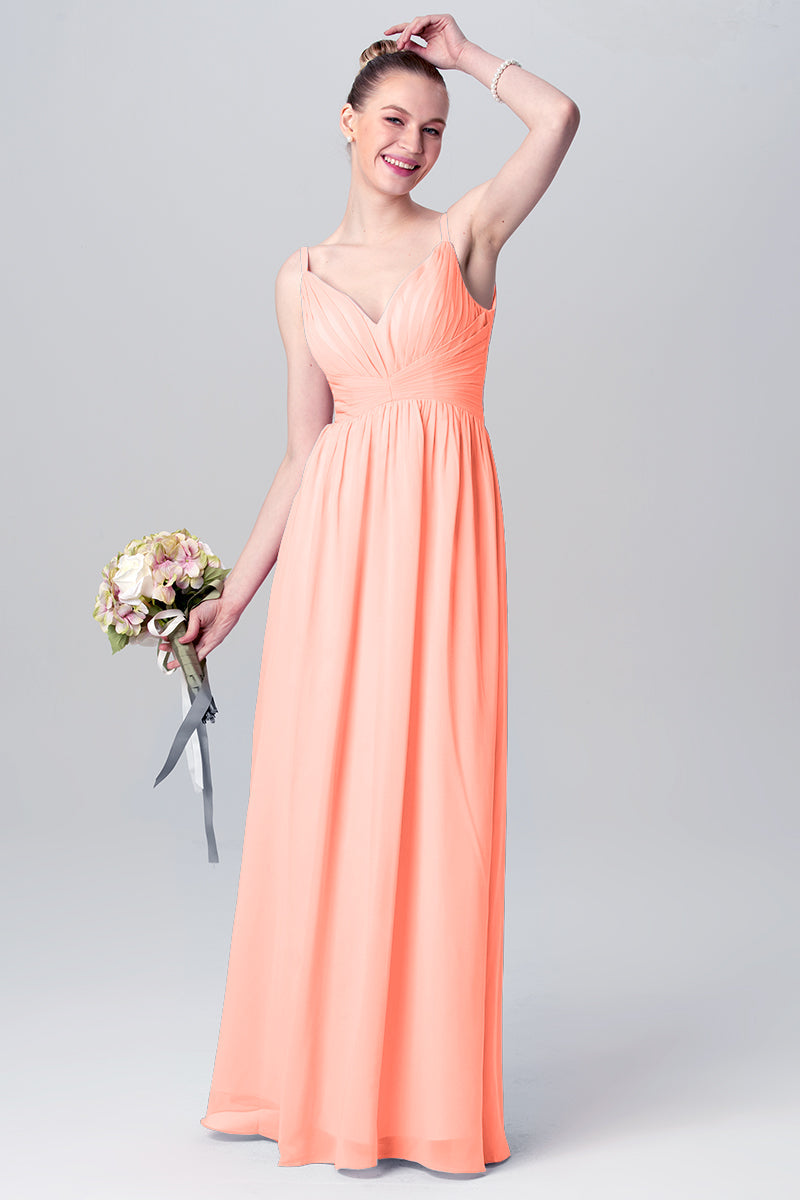 Chiffon Column Spaghetti Straps Sleeveless Bridesmaid Dress-MB0113117
