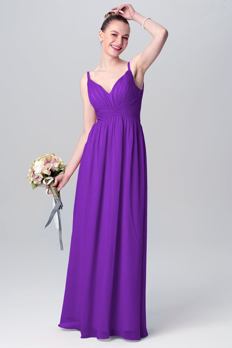 Chiffon Column Spaghetti Straps Sleeveless Bridesmaid Dress-MB0113117