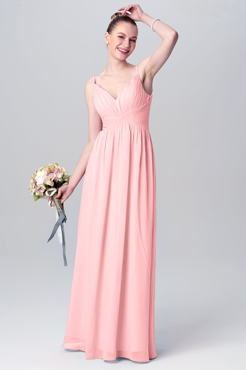 Chiffon Column Spaghetti Straps Sleeveless Bridesmaid Dress-MB0113117