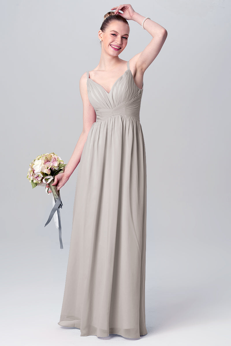Chiffon Column Spaghetti Straps Sleeveless Bridesmaid Dress-MB0113117