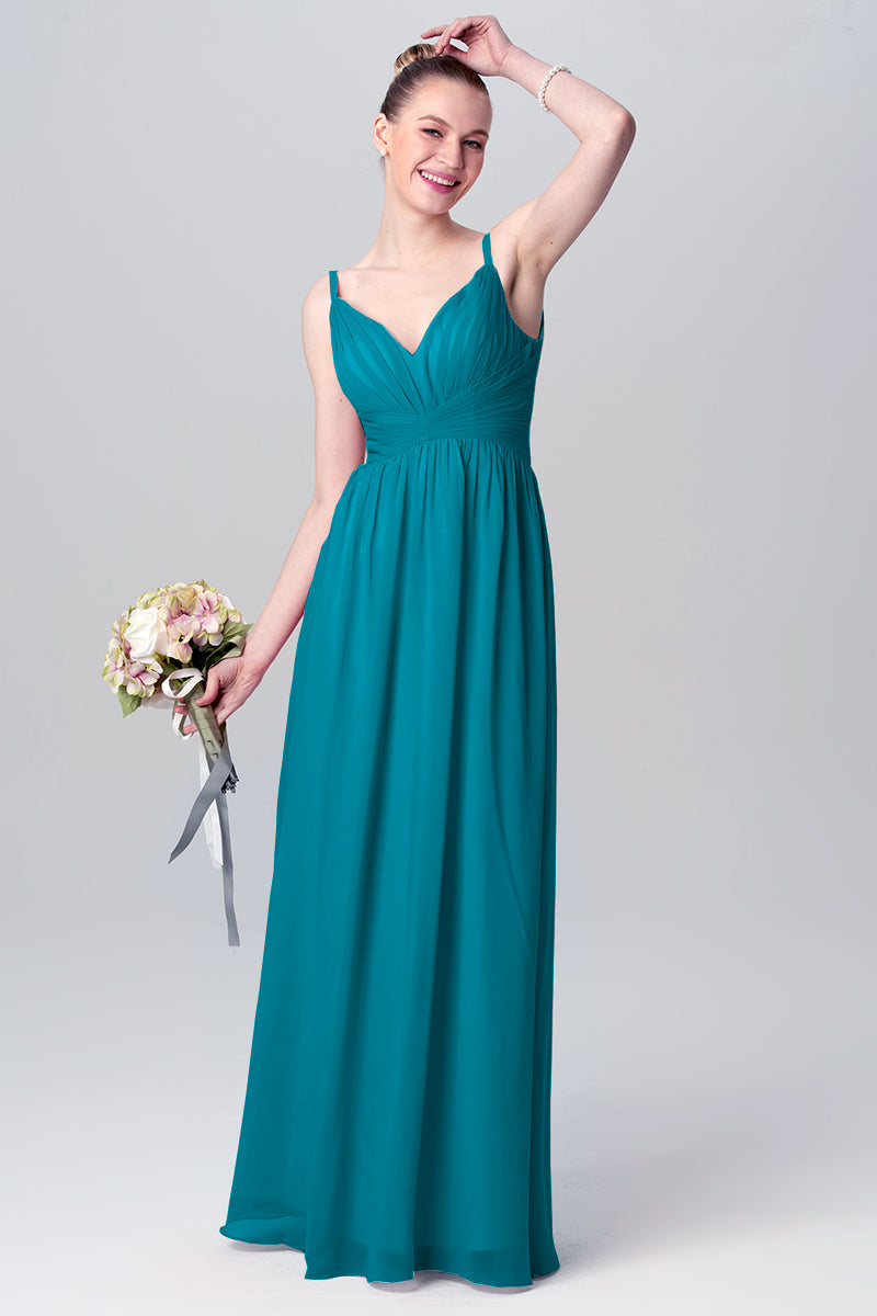 Chiffon Column Spaghetti Straps Sleeveless Bridesmaid Dress-MB0113117