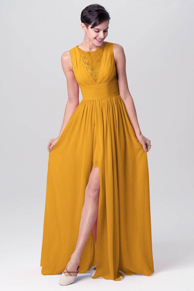 Chiffon Column V-Neck Short Sleeves Bridesmaid Dress-MB0113120