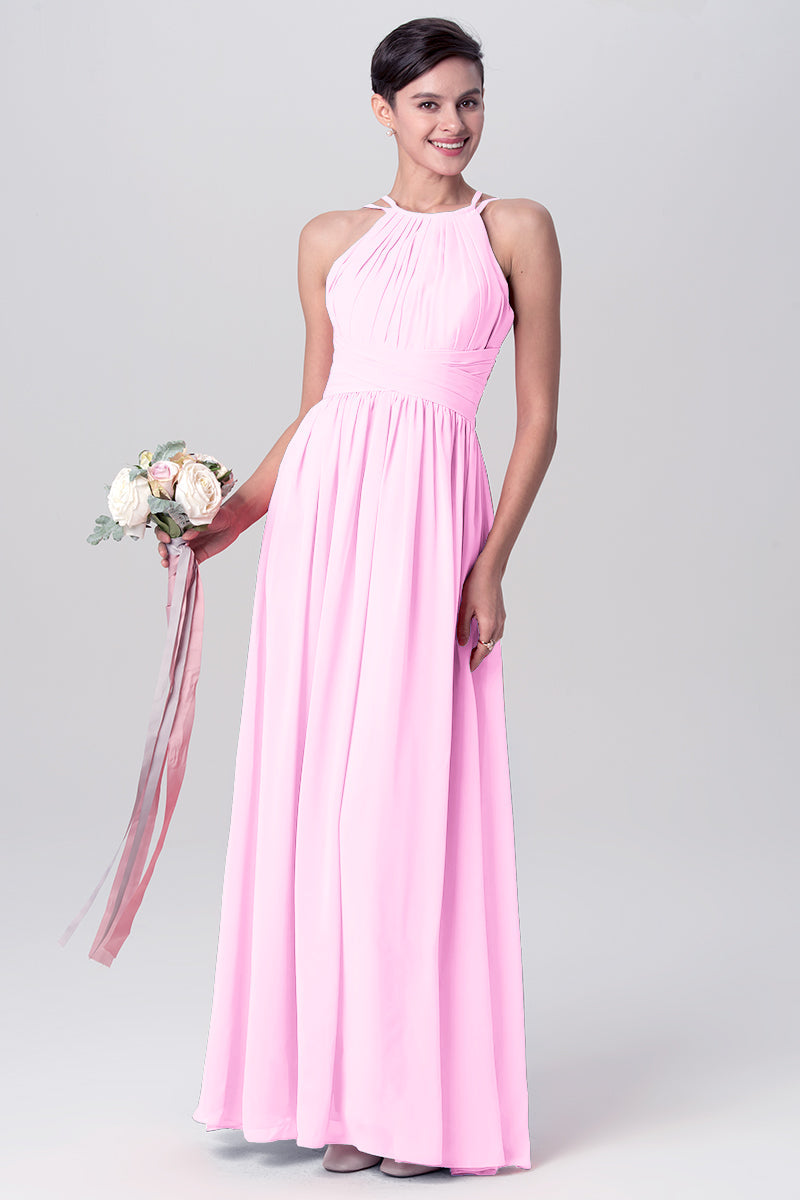 Chiffon Column Spaghetti Straps Sleeveless Bridesmaid Dress-MB0113122