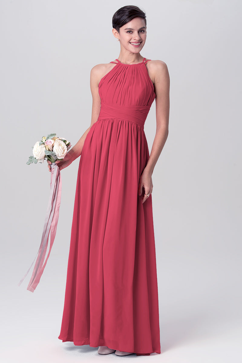 Chiffon Column Spaghetti Straps Sleeveless Bridesmaid Dress-MB0113122