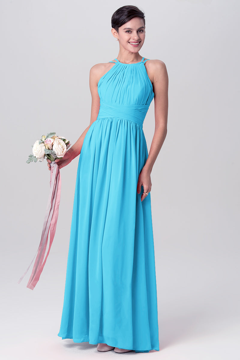 Chiffon Column Spaghetti Straps Sleeveless Bridesmaid Dress-MB0113122