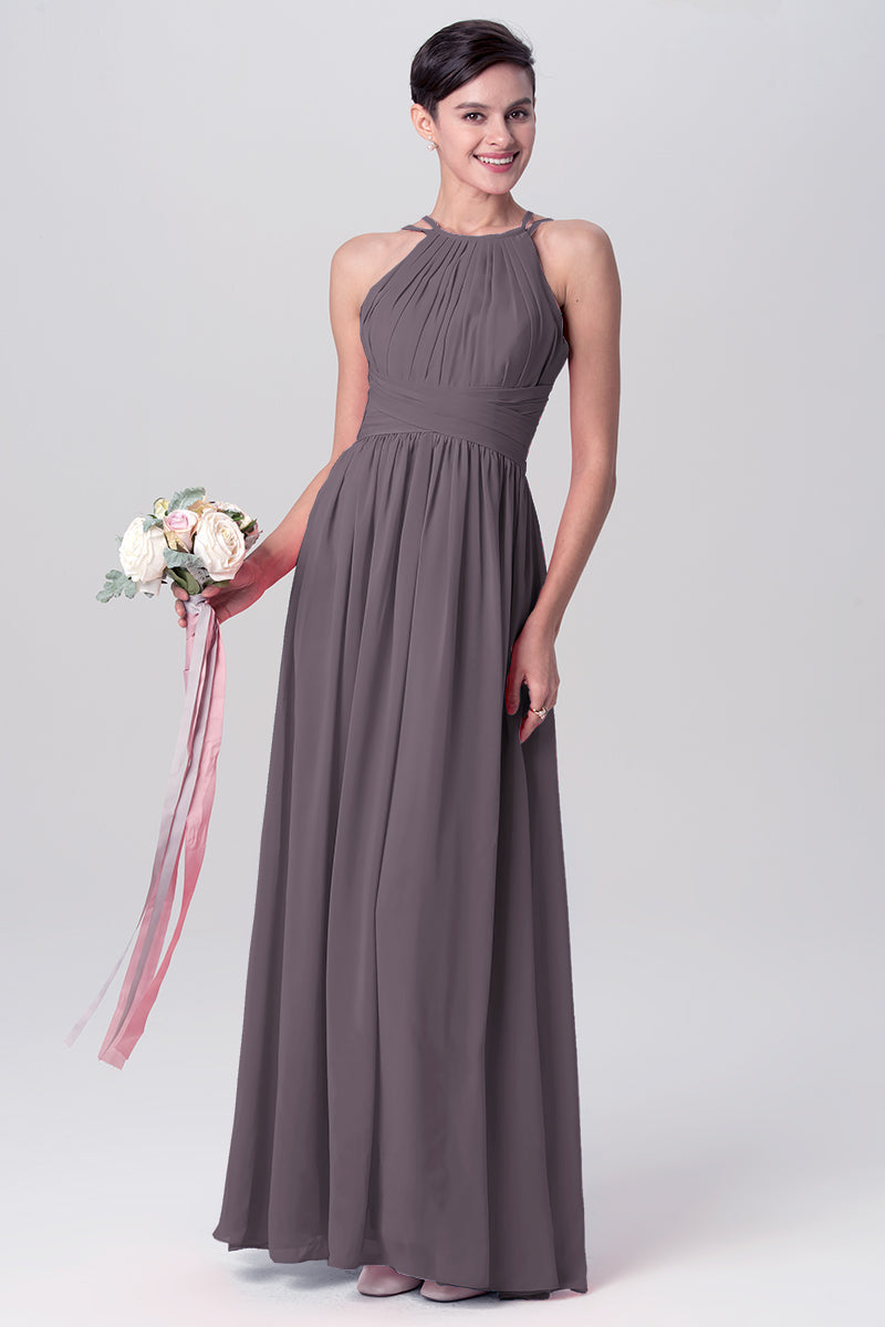 Chiffon Column Spaghetti Straps Sleeveless Bridesmaid Dress-MB0113122