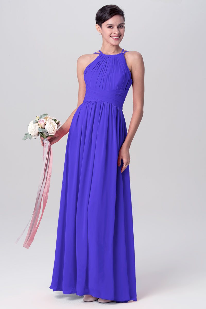 Chiffon Column Spaghetti Straps Sleeveless Bridesmaid Dress-MB0113122