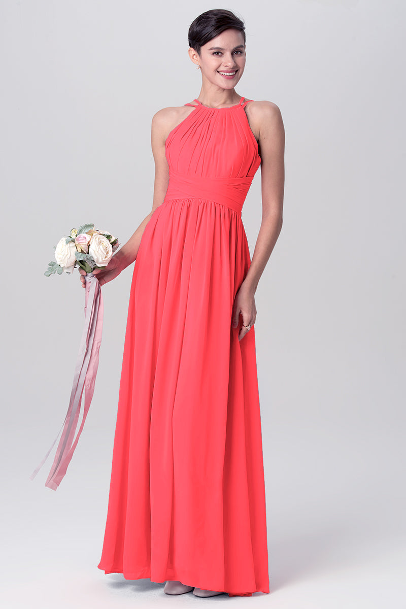 Chiffon Column Spaghetti Straps Sleeveless Bridesmaid Dress-MB0113122