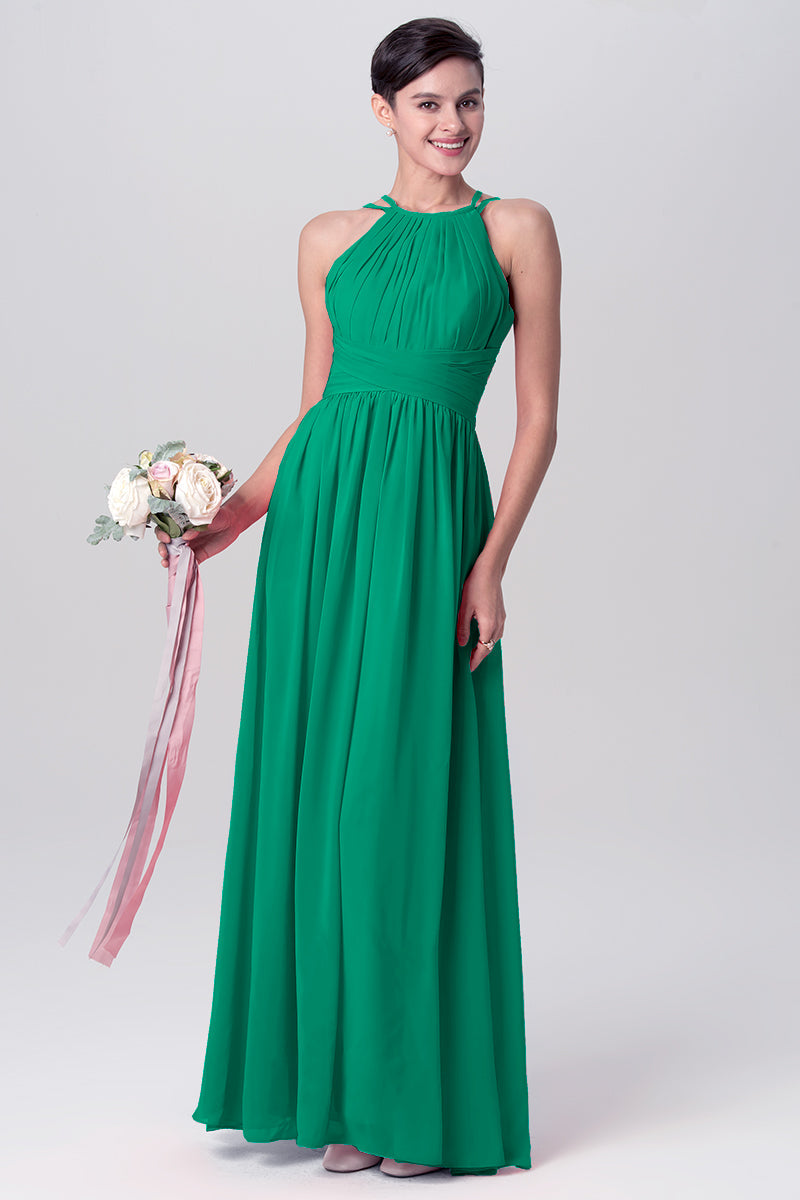 Chiffon Column Spaghetti Straps Sleeveless Bridesmaid Dress-MB0113122