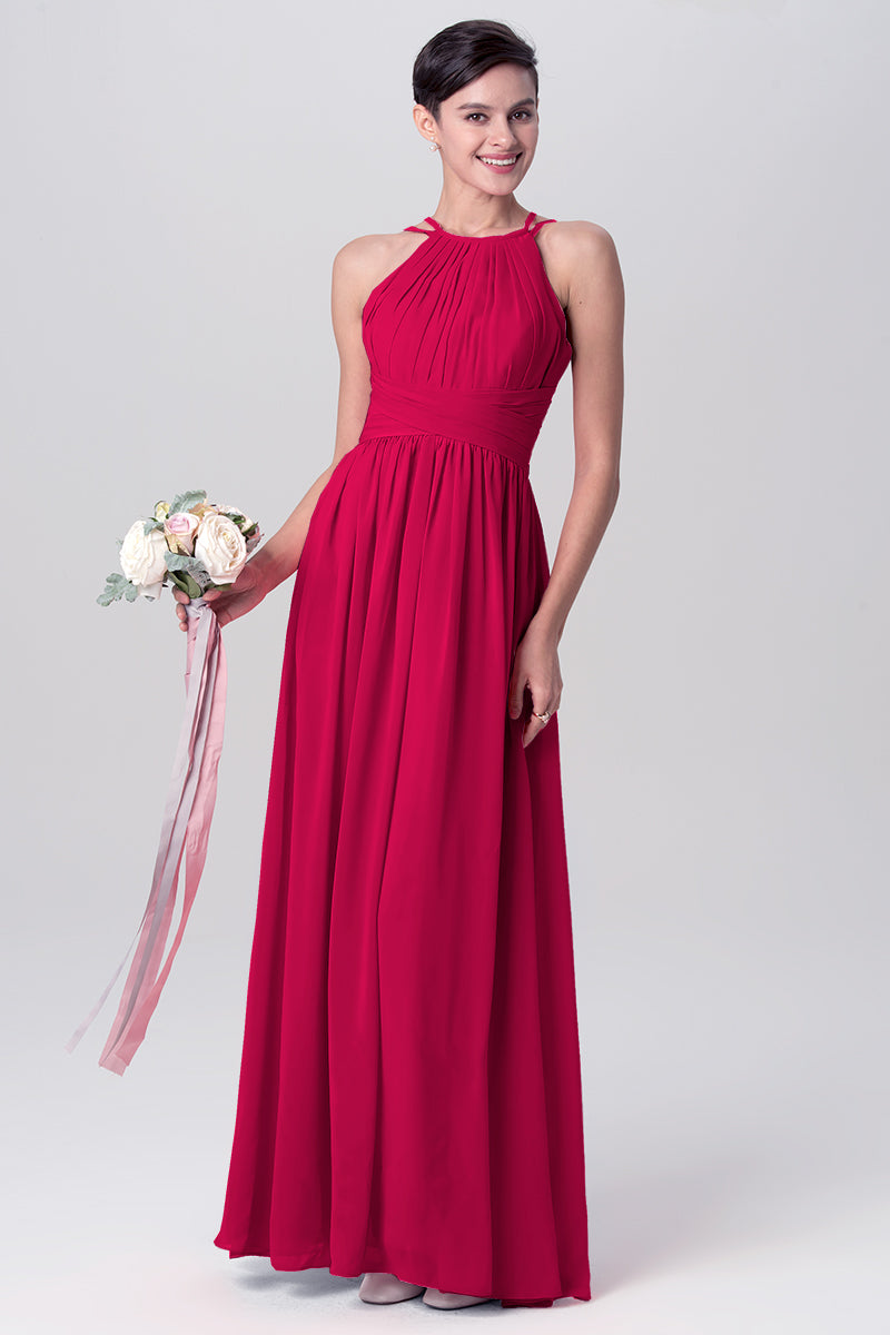 Chiffon Column Spaghetti Straps Sleeveless Bridesmaid Dress-MB0113122