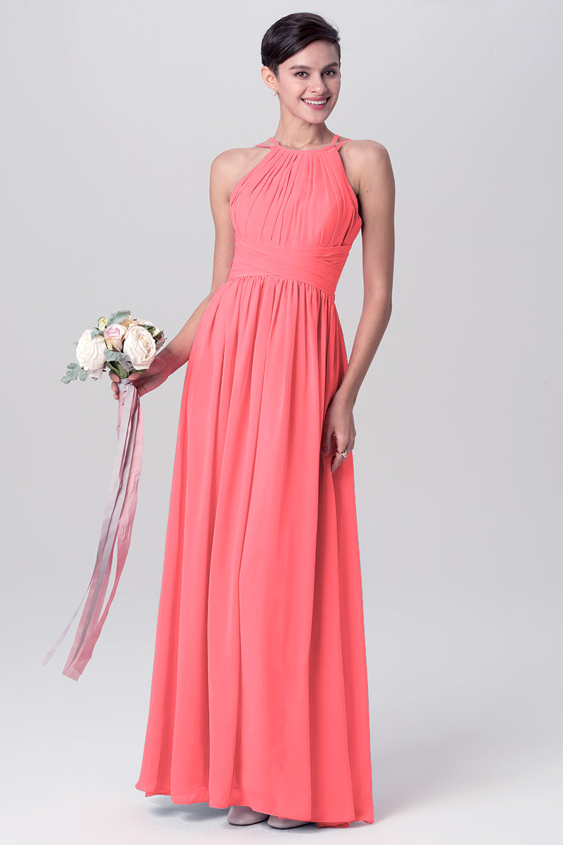 Chiffon Column Spaghetti Straps Sleeveless Bridesmaid Dress-MB0113122