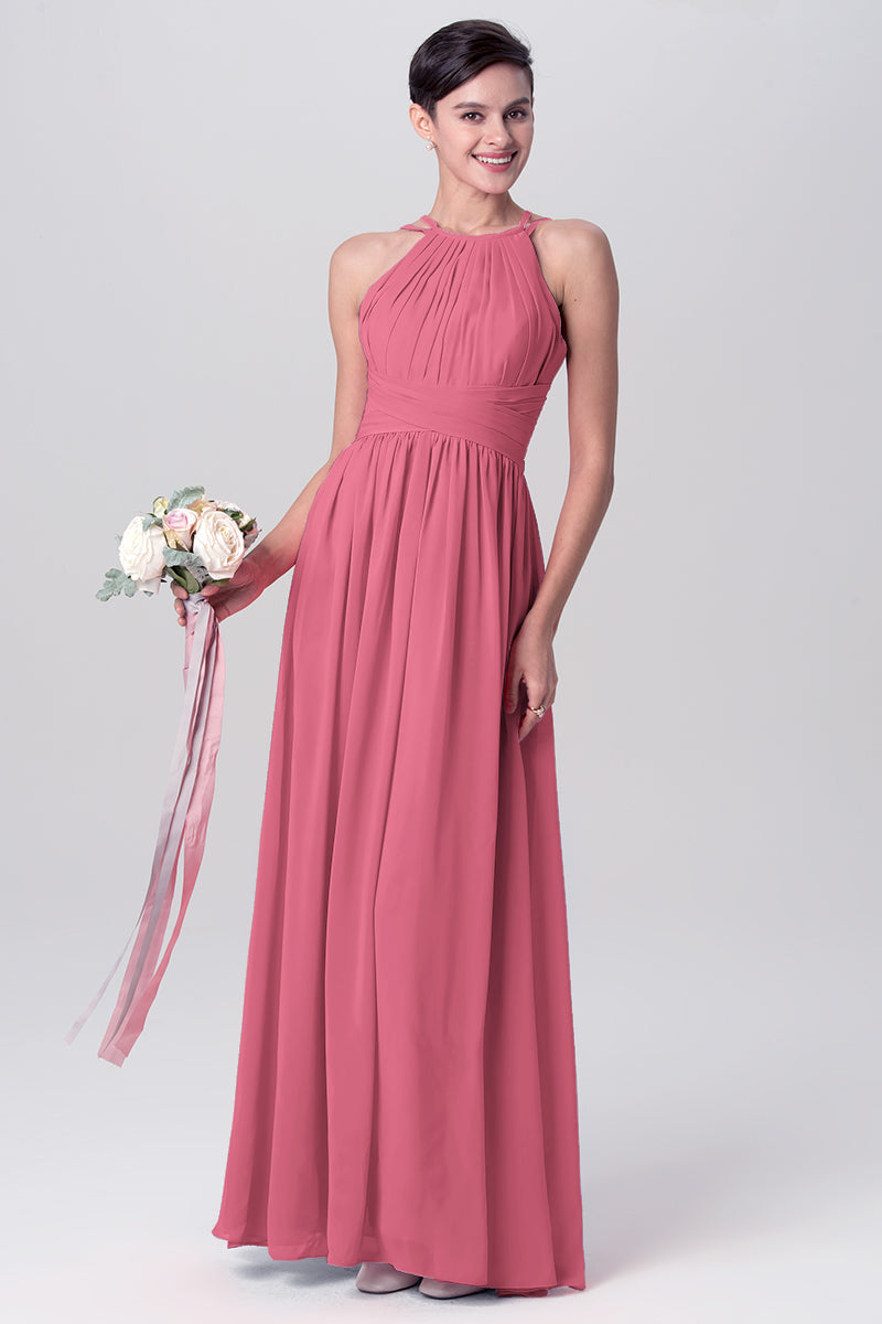 Chiffon Column Spaghetti Straps Sleeveless Bridesmaid Dress-MB0113122