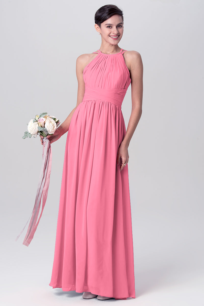 Chiffon Column Spaghetti Straps Sleeveless Bridesmaid Dress-MB0113122