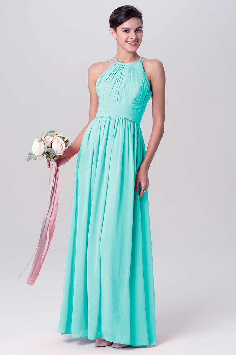Chiffon Column Spaghetti Straps Sleeveless Bridesmaid Dress-MB0113122