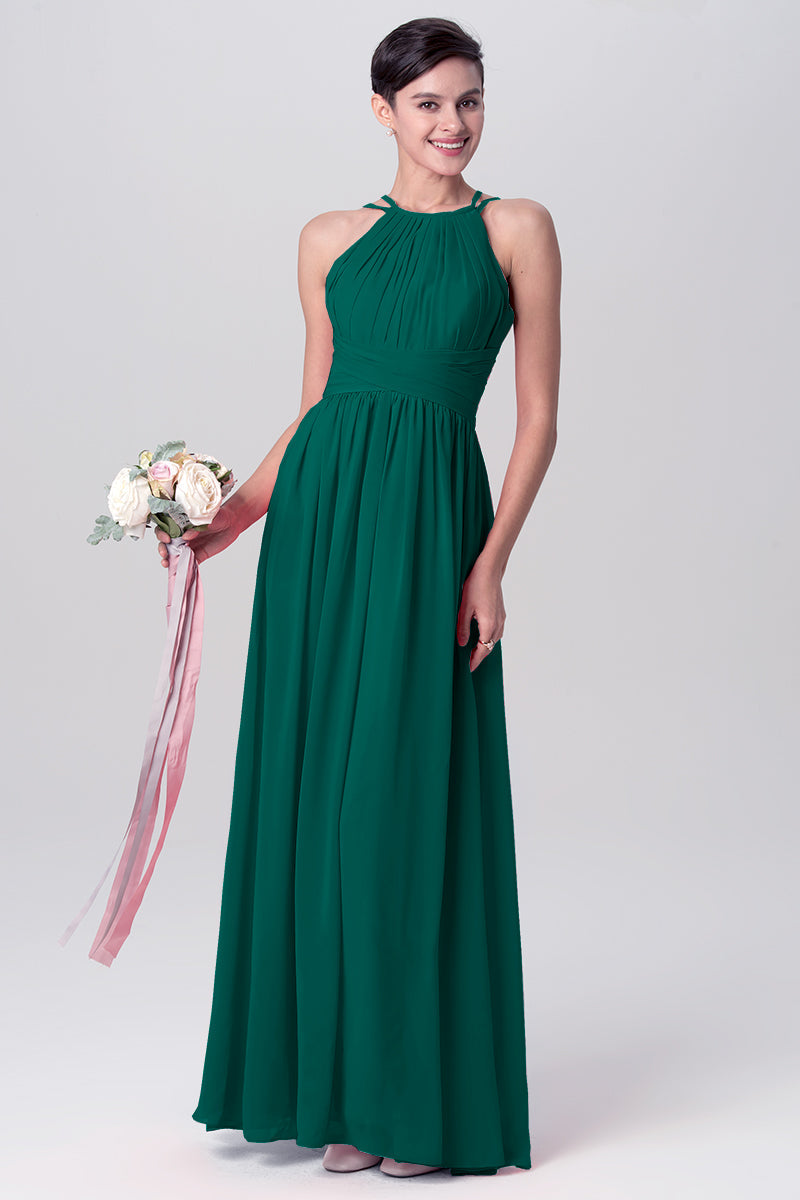 Chiffon Column Spaghetti Straps Sleeveless Bridesmaid Dress-MB0113122