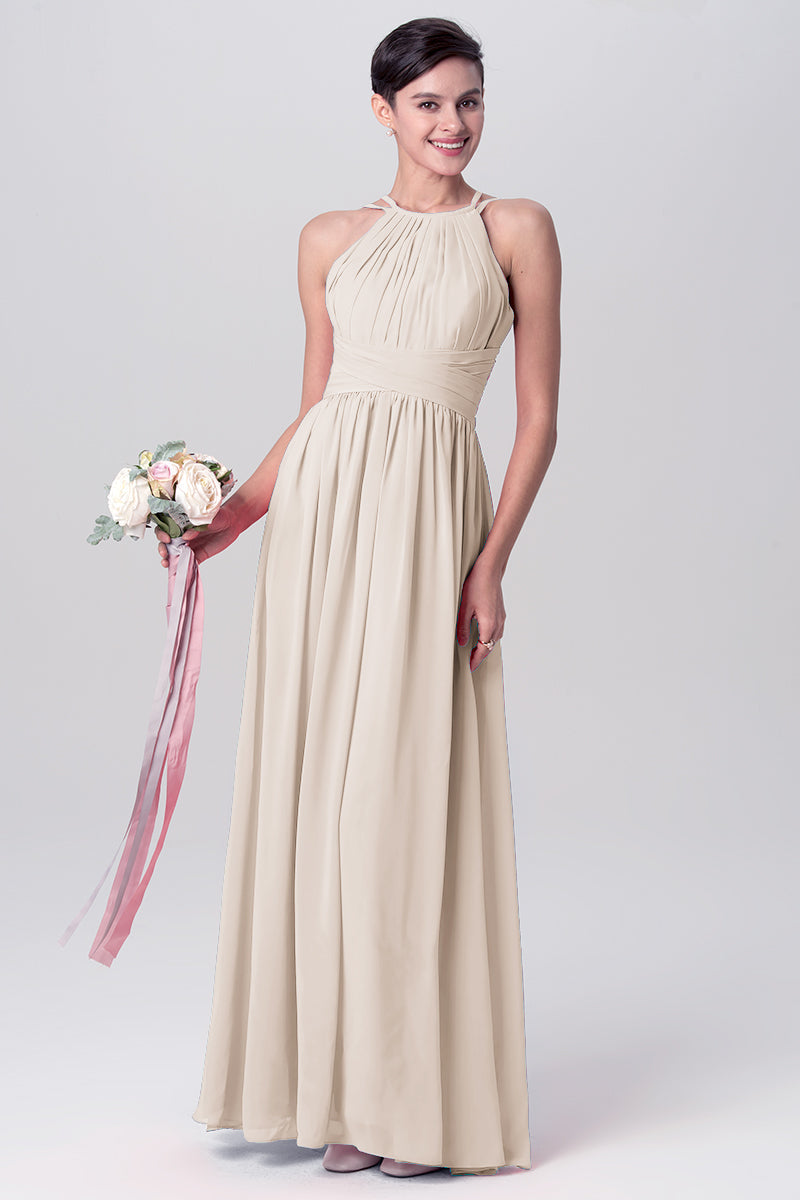 Chiffon Column Spaghetti Straps Sleeveless Bridesmaid Dress-MB0113122
