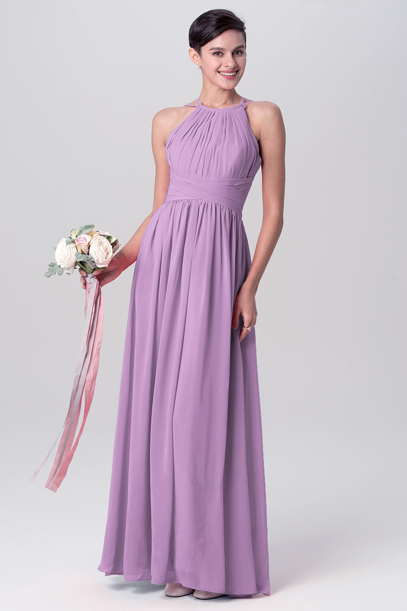 Chiffon Column Spaghetti Straps Sleeveless Bridesmaid Dress-MB0113122