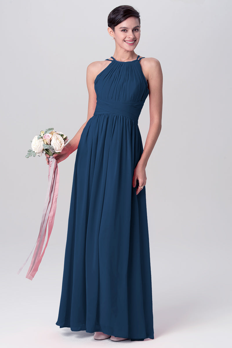 Chiffon Column Spaghetti Straps Sleeveless Bridesmaid Dress-MB0113122